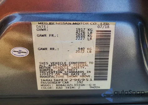 2018 Nissan Altima 2.5 from USA, damaged, VIN 1N4AL3AP8JC296951